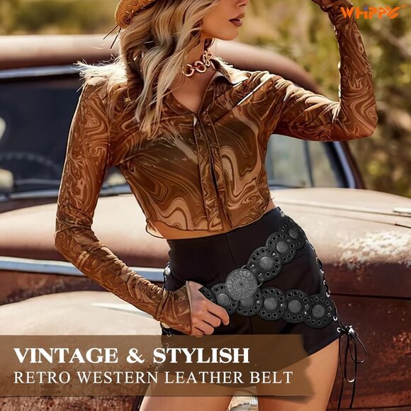 Western Belts for Women Vintage Disc Waist Belts Concho Leather Belts Boho Waist - Picture 4 of 7